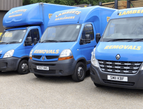Image of the lamberts fleet of vehicles used for our mobile self storage
