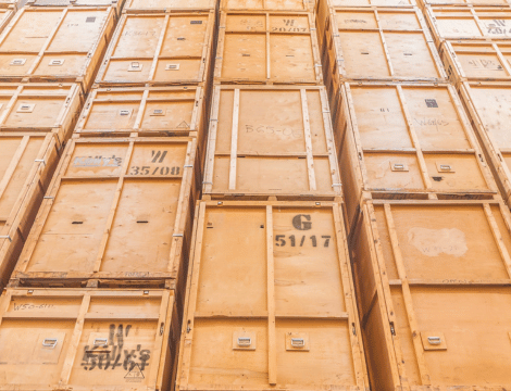 Image of self storage containers stacked in a secure storage warehouse in Surrey